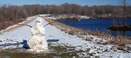 Snowman on the Lake Dunn Dam.
